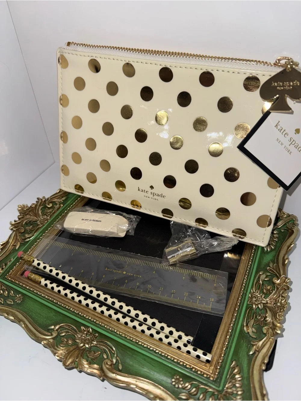 kate spade Gold Polka Dot pencil Set